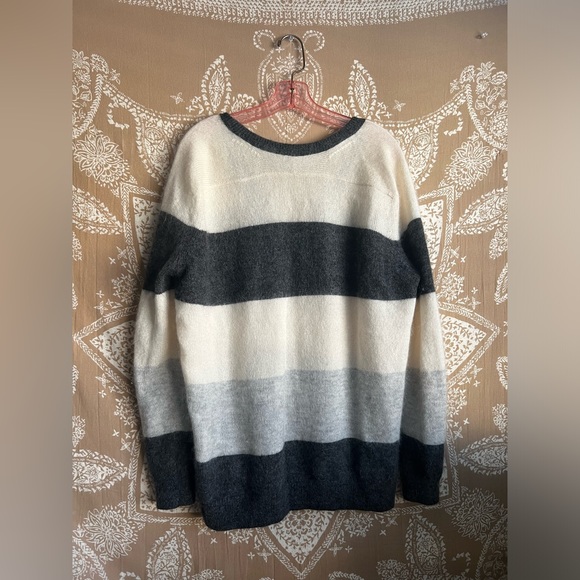 Vince Striped Mohair-Blend V-Neck Sweater in Carbon/White/Steel - Picture 6 of 6